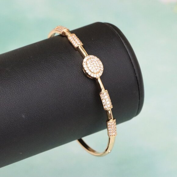 Rose Gold Bangle with Oval CZ Center and Textured Segments, XPBL0597 - Picture 7 of 12